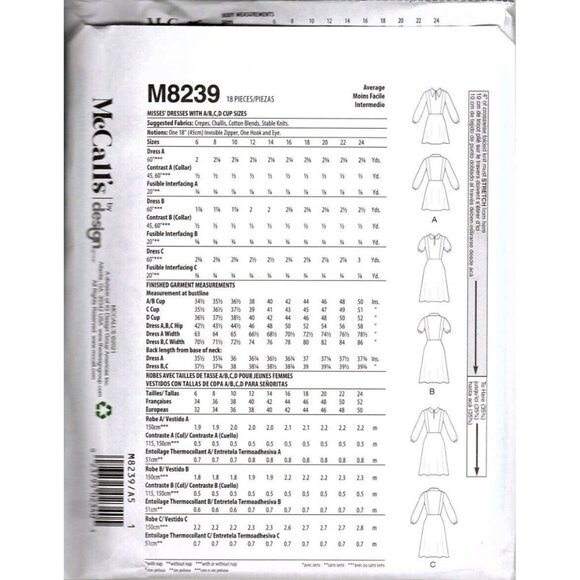 McCalls M839 Misses 6 to 14 Princess Seam Pullover Dress Uncut Sewing Pattern - Picture 2 of 2